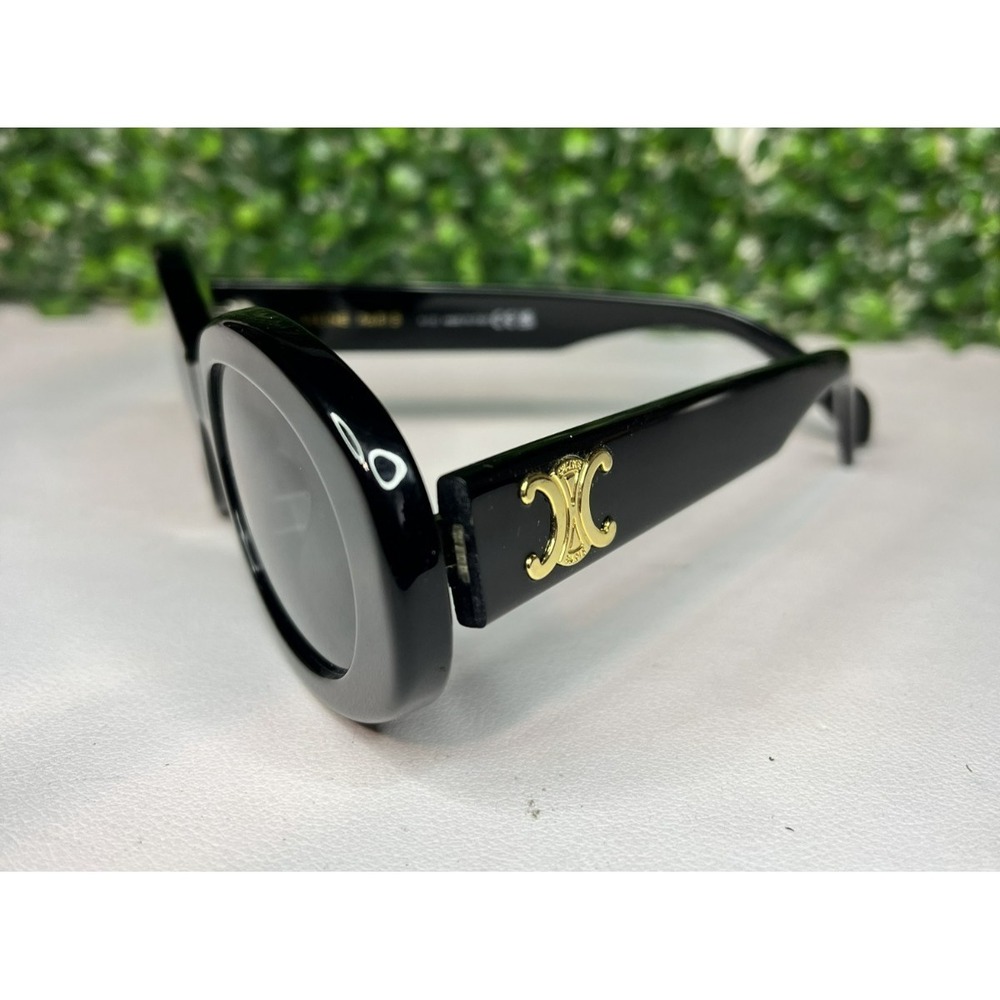 Celine Triomphe CL40194U 01A Black Oval Sunglasses Gold Logo - PREOWNED - Picture 2 of 9